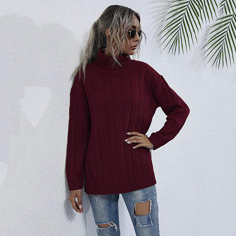 

Fashion Turtleneck Jumper Sweater Women Casual Autumn Winter Solid Inside Bottoming Pullovers Sweater Tops For Women 2020 New, Burgundy