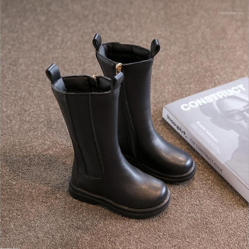 

Kids Boots for Girls 2020 Baby Mid Calf Leather Boots Anti-Slippery Sole for Girls Cross-border Side Zipper Solid Color Fashion Boots1, Black