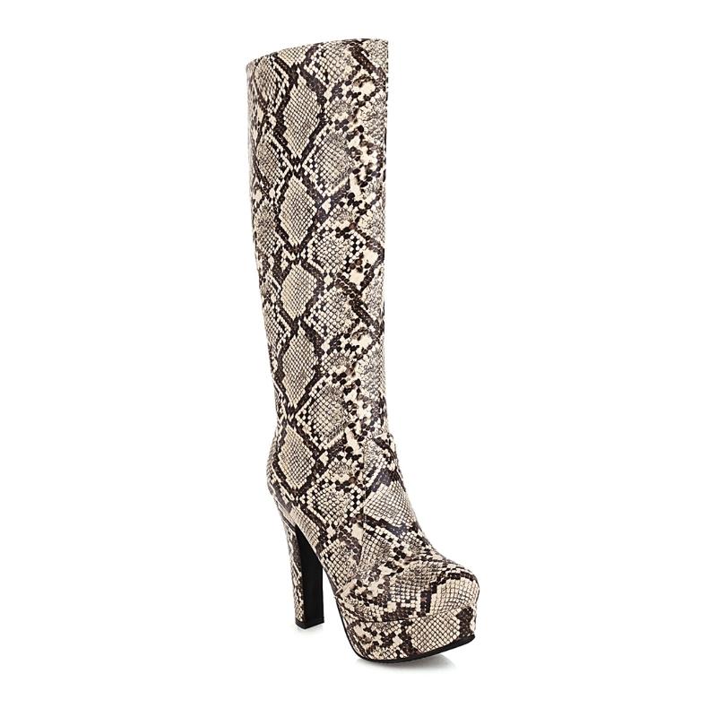 

2021 Women Knee High Boots Pu Leather Fashion Women Shoes Winter Boots Platform All Match Big Size 34-43, Black