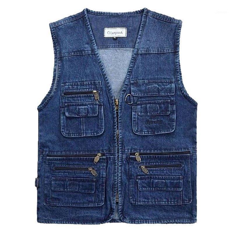 

Men's Vests 2021 Big Size Classic Multi Denim Work Vest Mens Solid Casual Waistcoat With Many Pockets Fishing Sleeveless Jacket1, Navy blue vests