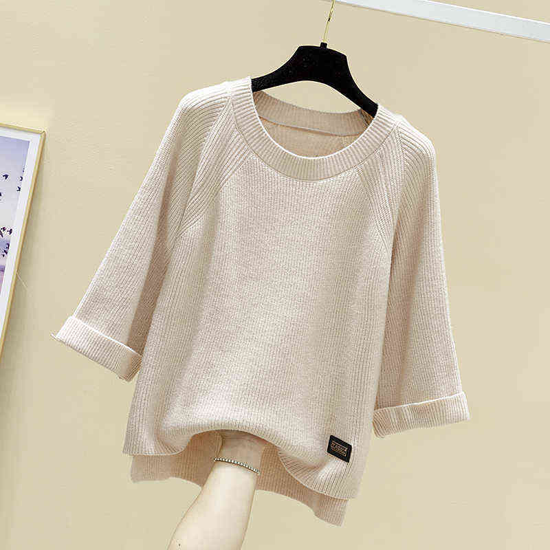 

Sweater Women Wear 2021 Spring Korean New 7 / 4 Sleeve Loose Round Neck Knitwear Short Top Fashionable Coat G1223, Blue