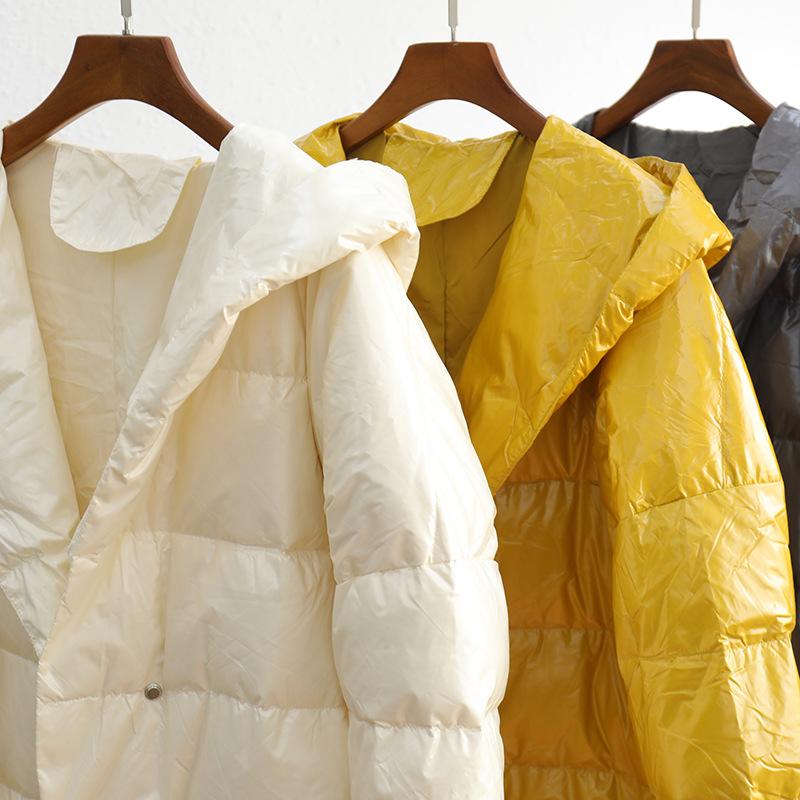 

White duck down and down jacket women' middle and long style over the knee, Gray