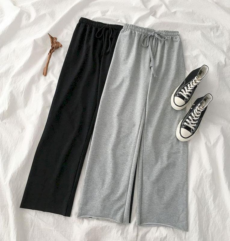 

Student elastic high waist casual pants early autumn 2020 new Korean version of the net red loose drape wide-leg long pants1, Black