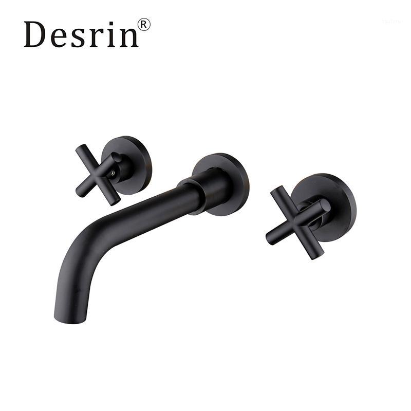 

Modern Basin Set 3 hole Silver Gold Black Brass Double Cross Handle Wall Mounted Bathroom Sink Faucet Hot Cold Tap In-Wall1
