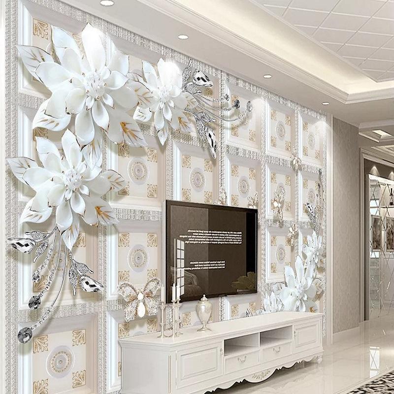 

New Custom 3D Large Mural Wallpaper Embossed jewelry flower modern simple European children's room TV Background living Bedroom, As show