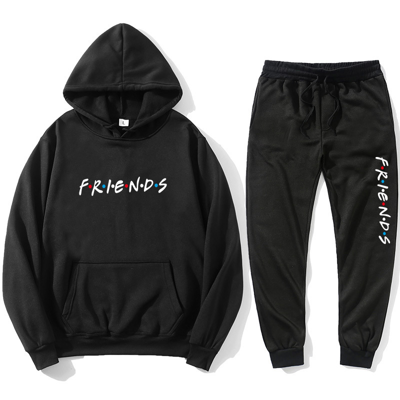 

2021 New Friends Hoodie Harajuku Letter Print Pocket Warm Thick Men' Pullover + Hip Hop Jogging Pants Loose Sweatshirt Set Ieho, Pink.gray