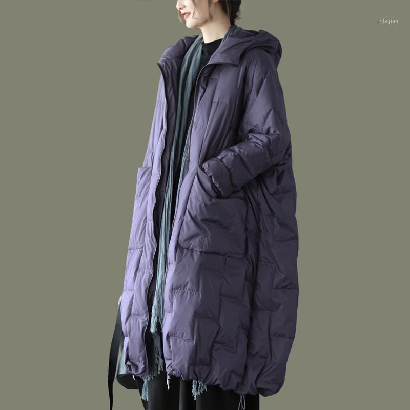 

2020 New Fashion Oversized Winter Down Coats Hooded Long Sleeve Black White Duck Down Jackets Women Parkas Overcoats M7771