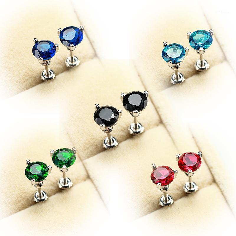 

Dainty Female Male 6MM Small Round Earrings White Gold Black Blue Green Red Stone Crystal Wedding Stud Earrings For Women1
