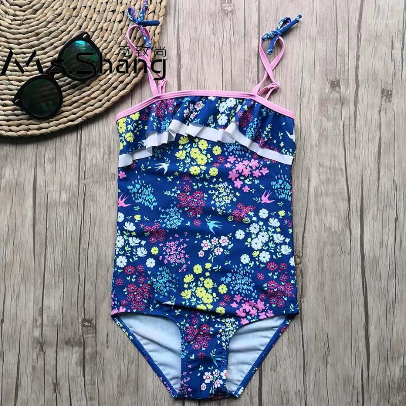 

2-6 Years Baby Girl Swimsuit Kids One Piece Print Infant Girl Bathing Suit Bowknot Children Swimwear Toddler Swim Wear Blue1