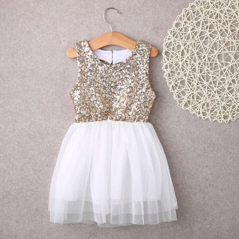 

Girls Love Sequin Lace Dress Cotton Round Neck Princess Dress Round Neck Sleeveless Mesh Cute Girl1, As pic