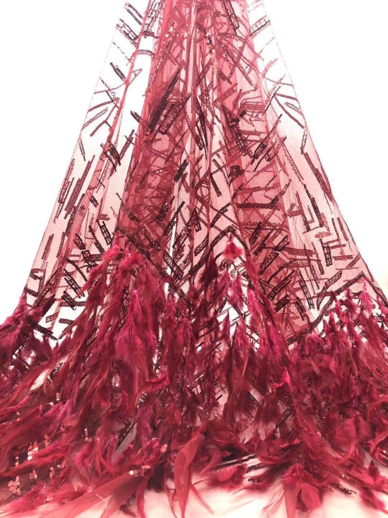 

5yards/bag Embroidery sequins new feather tassel 4 colors optional fashion fabric for wedding dress design JH98#