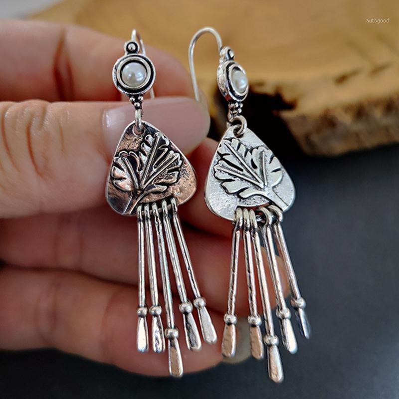 

Dangle & Chandelier Vintage Silver Color Metal Long Tassel Drop Earring Fashion Bohemia Antique Lady Pearl Statement Jewelry For Women Gift1