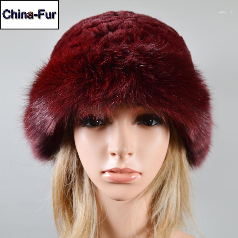 

Beanie/Skull Caps Luxury Knitted Real Genuine Fur Hats Women Beanies Solid Rex Winter Lady Party Fashion Hat Skullies1, Black