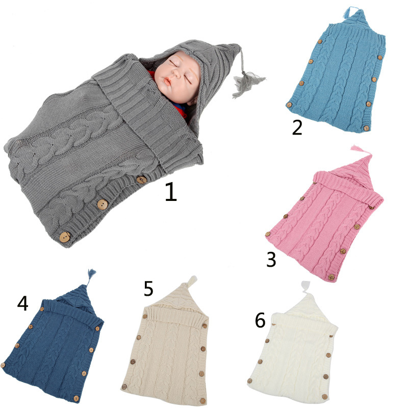 Newborn Baby Knitted Blanket Handmade Wrap Super Soft Sleeping Bag Cotton Jacquard Blanket Layer Thread Tassel Hat Top RN8056-image-628843694