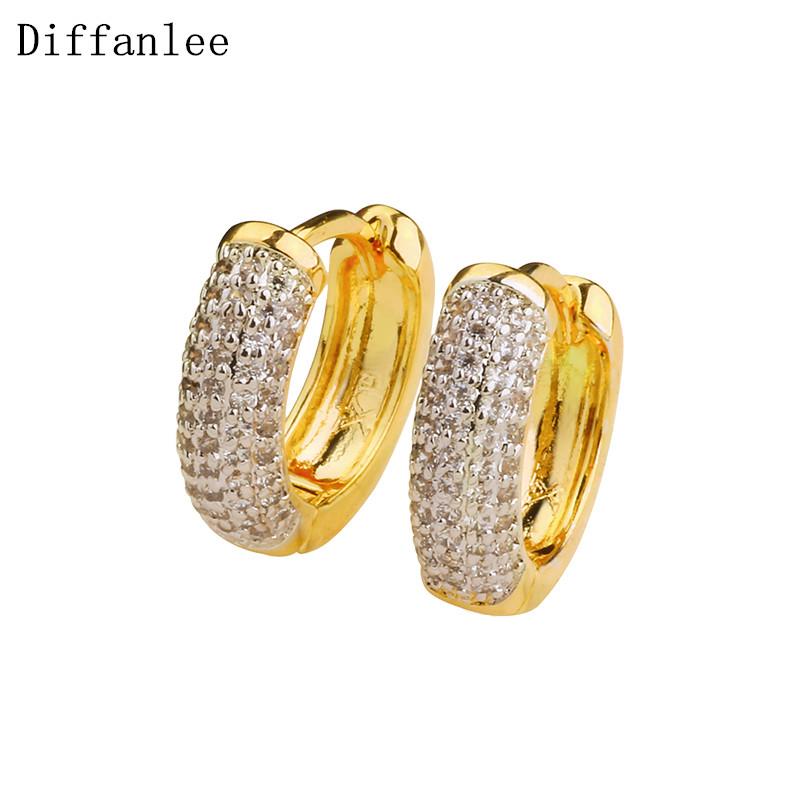 

Diffanlee Charm Europe Gold Color Round Hoop Earrings For women lady's Luxury full 102pcs Cubic Zirconia Stone Jewelry