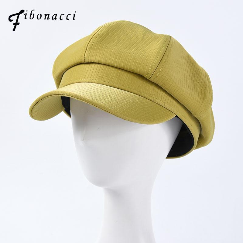 

Berets Fibonacci Spring Autumn PU Bow Women 2021 Faux Leather Octagonal Sboy Cap Female Vintage Artist Painter Beret Hat1, Black
