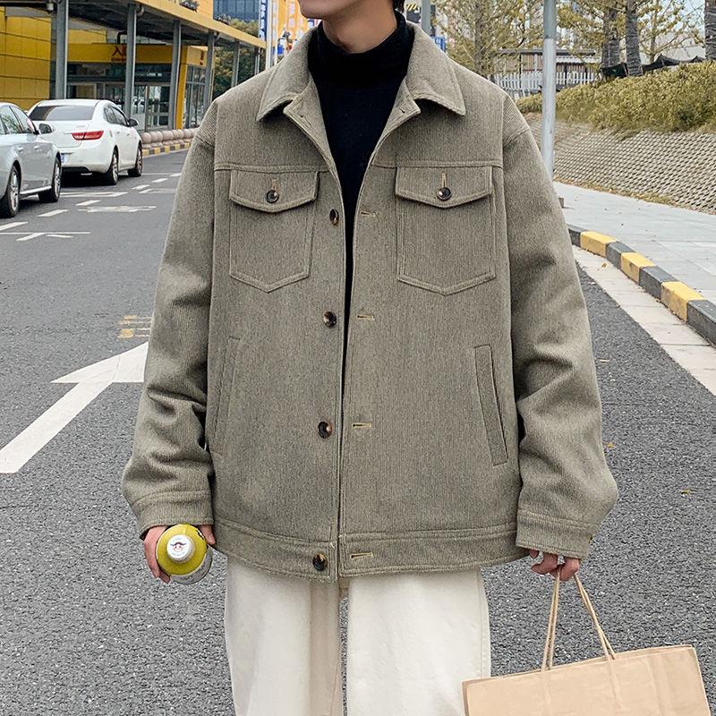 

2020 Winter Men's Solid Color Woolen Blends 3 Color Cashmere Parkas Loose Fashion Snow Jackets Youth Casual Coats Size -2XL, Black