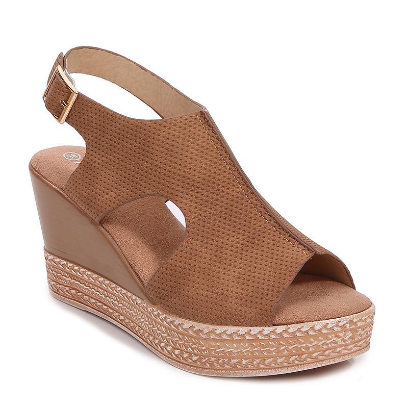 

2021 New Ladies Sandals Thick Bottom Women's Shoes Summer Hollow Fish Mouth Wedge Heel Sandals High Heel Women, Black