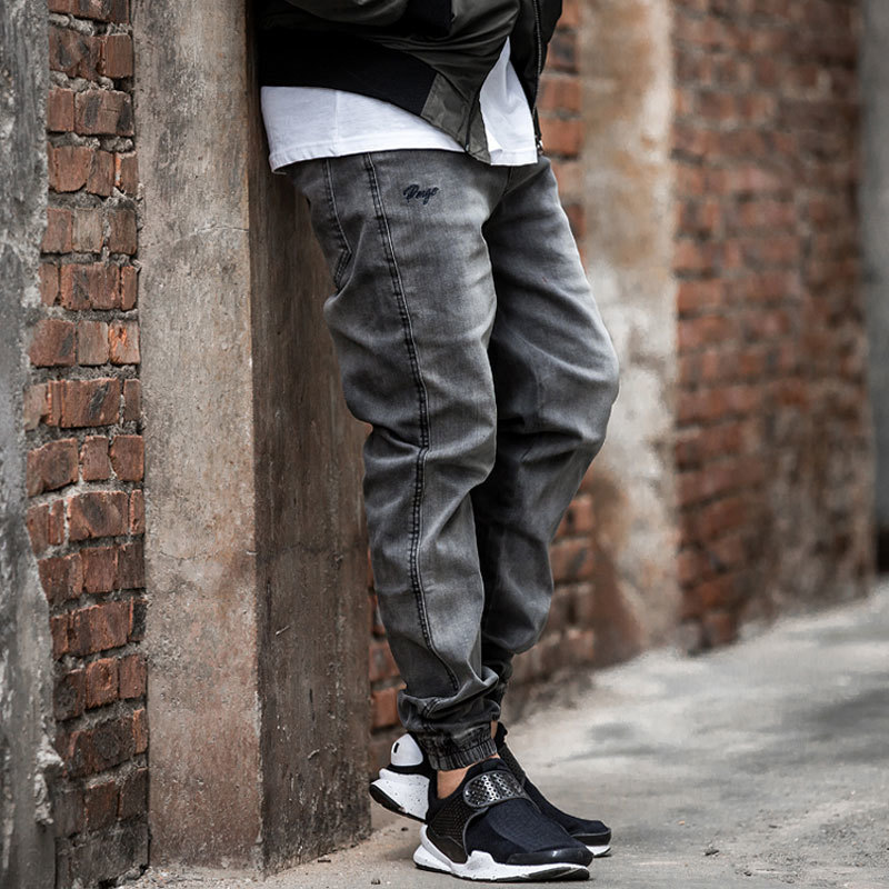 

2021 New Style Fashions Thin Gray-colored Jeans Tapered Hip Jogger Men's Denim Cargo Pants O4dz