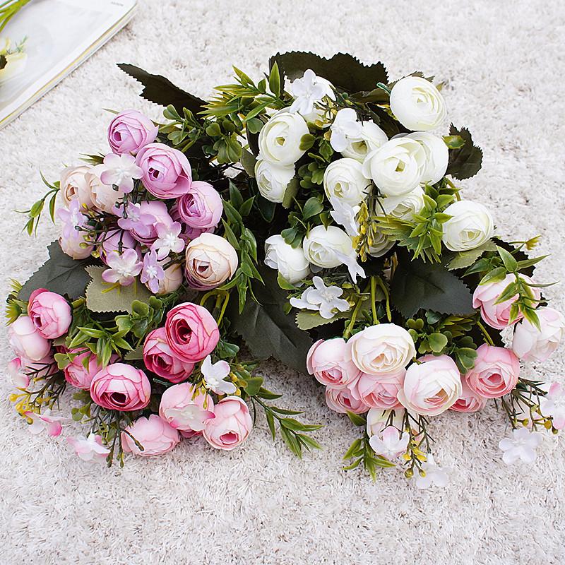 

Artificial Flowers Wedding 5 Fork Chaise Longue Small Flower European Peony Wreath Silk Fake Flowers Heads Home Decoration, Mixed color