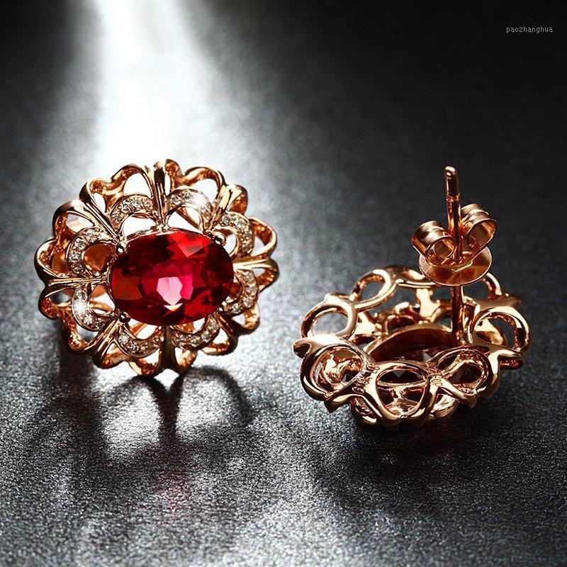 

Stud 14K Red Ruby Bridal Earring For Women Wedding NoEnName Rose Gold Jewelry Gemstone Amethyst Crstal Earrings Bizuteria, Golden;silver