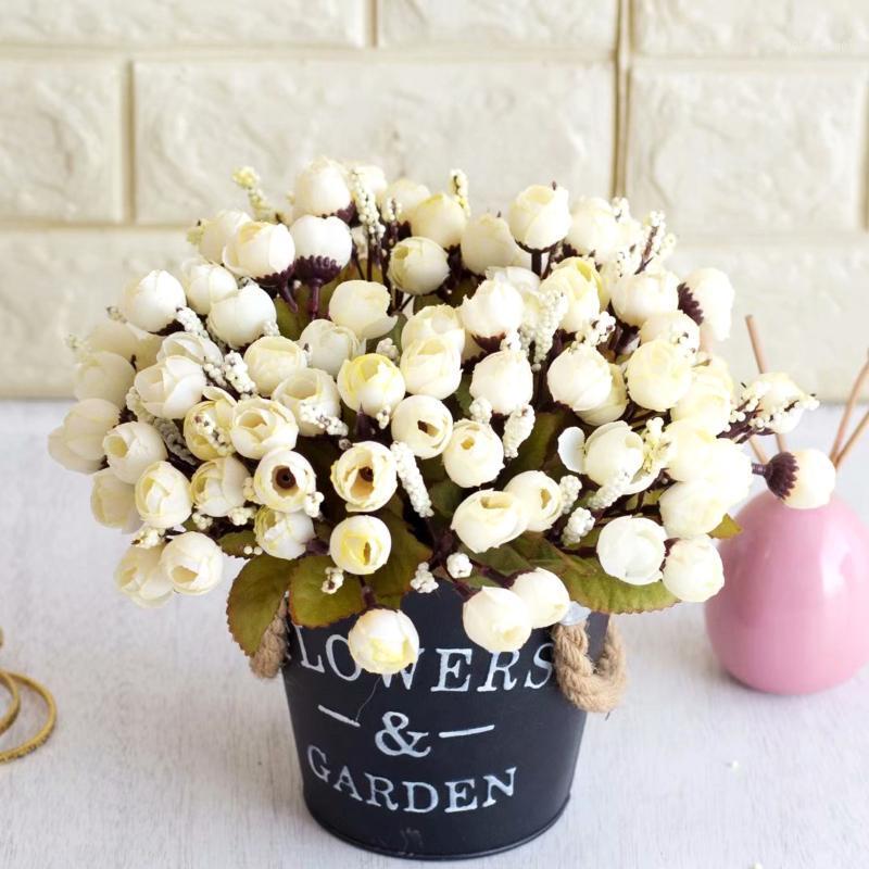 

15 Heads 1 Bouquet Artificial Fake Flower Mini Rose Bud Flower For DIY Baby Shower Wedding Event Party Home Handcraft Decor1, White
