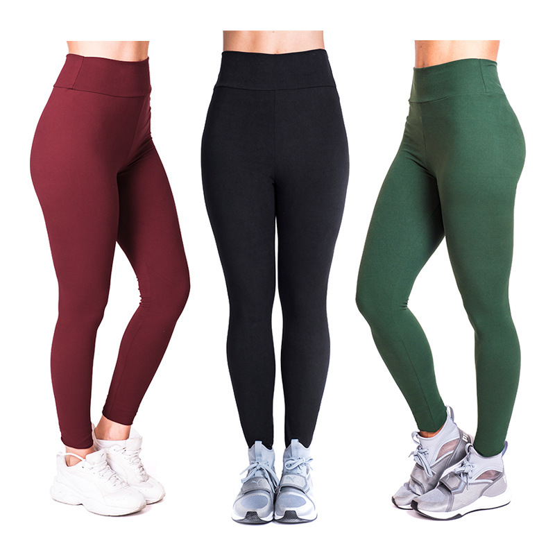 

Europe and America foreign trade Autumn And Winter 2020 new solid color fashion tight yoga pants ladies stretch leggings Long Pants, Olive