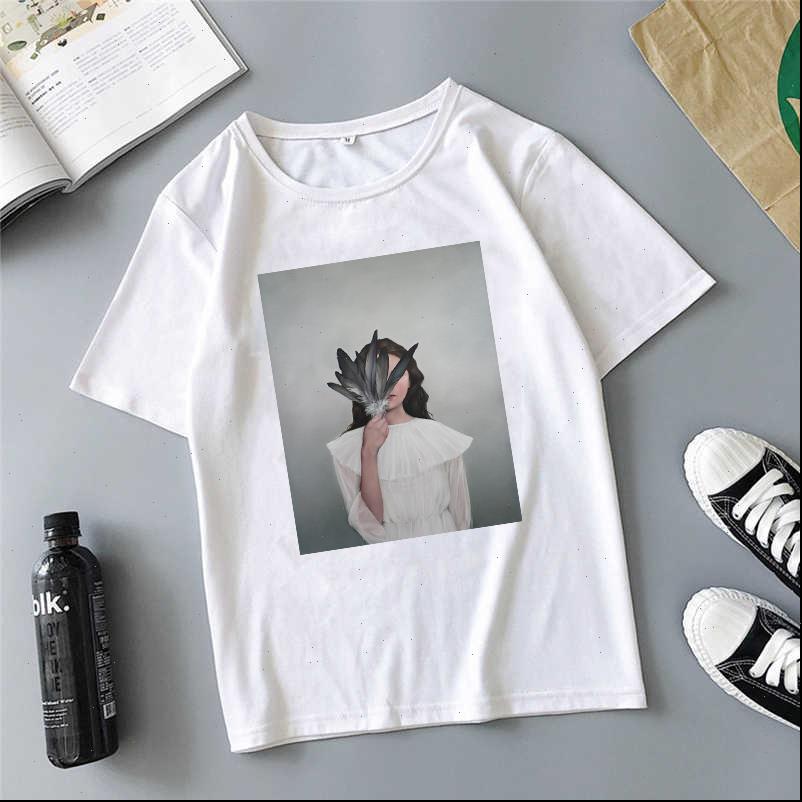 

harajuku female feather printed women t shirts summer casual short sleeve round neck tshirts casual fashion female clothes, White