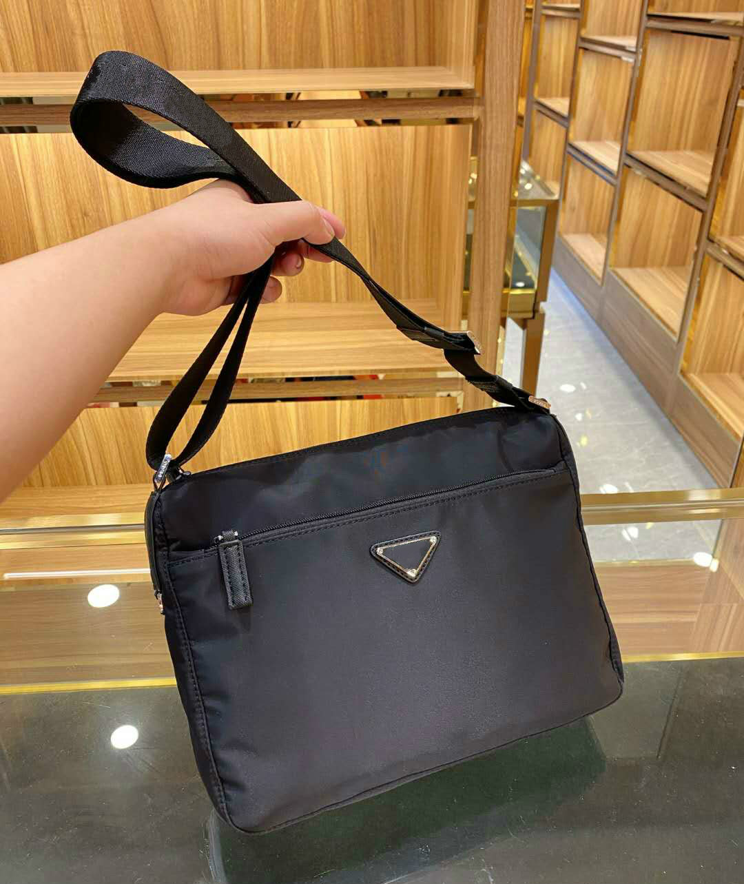 

Fashion Men's Black Briefcases Designer Crossbody Bags Shoulder Bag Nylon Purses Cross Body Medium size Plain with Interior Pockets Triangle PD20092502, This price option is not for sale.