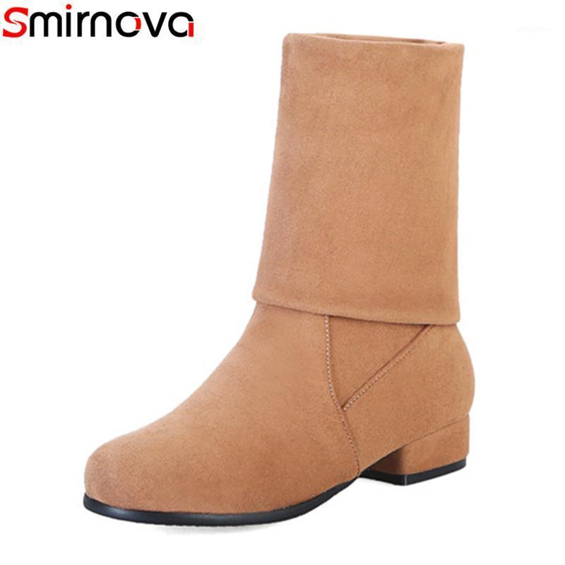 

Boots Smirnova Arrival 2021 Mid Calf Round Toe Casual Women's Winter Solid 3cm Thick Low Heels1, Black