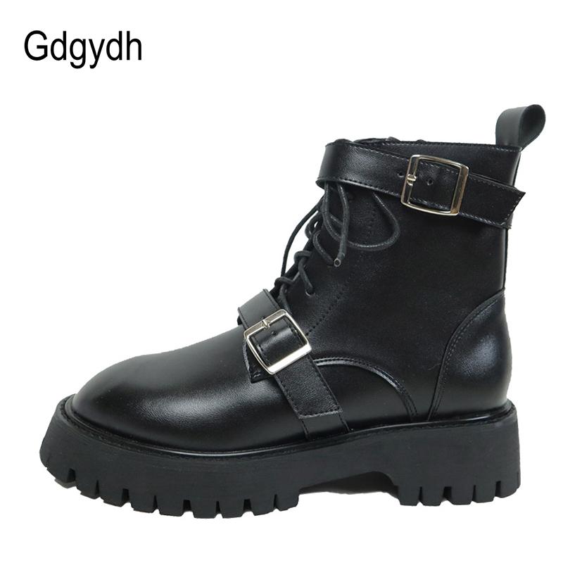 

Gdgydh Fashion Metal Buckle Boots Rubber Sole Women's Shoes 2021 Zipper Woman Booties Black Platform Heel High Quality, Black shoes