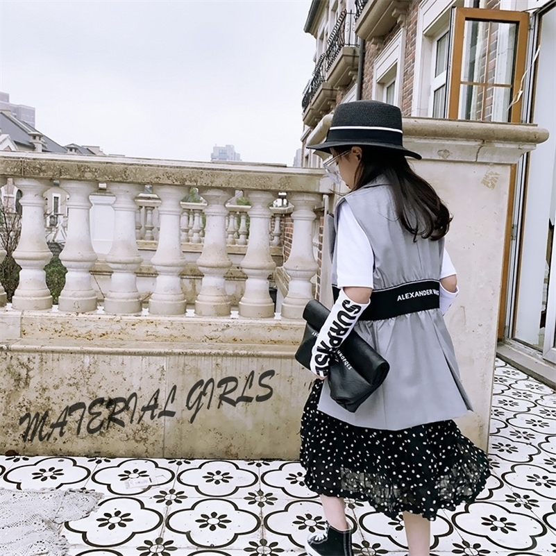 

Girls' vest spring new Korean children's fashion splicing suit cardigan waistcoat top 201106, Gray