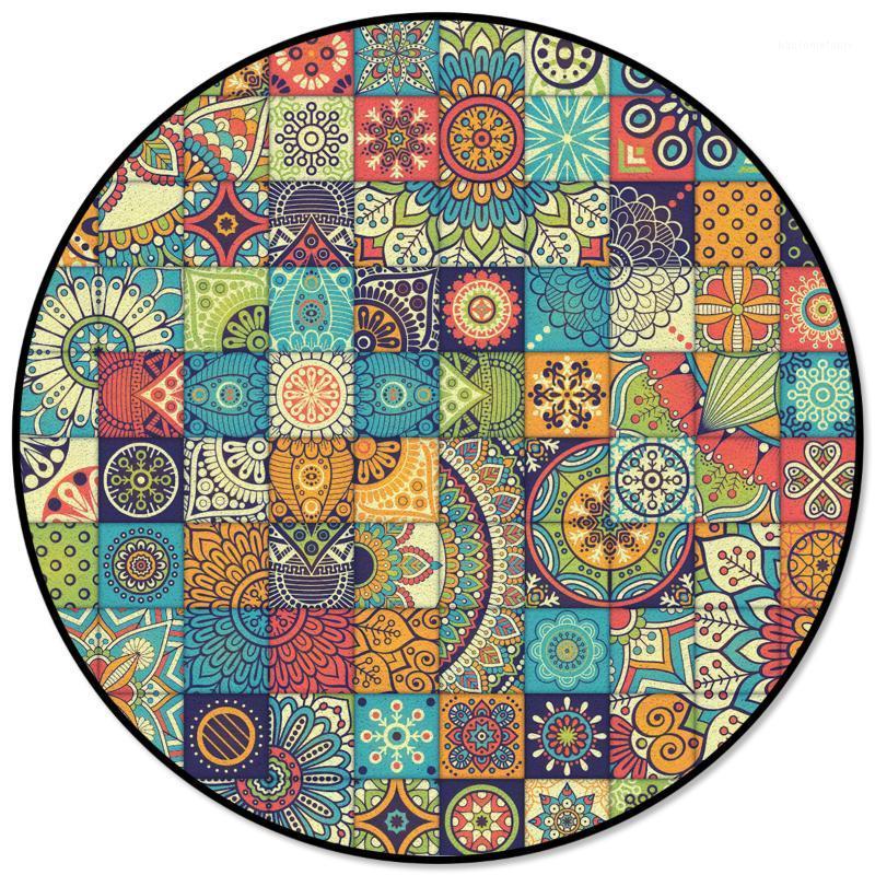 

Vintage Multigrid Pattern Dining Table Floor Round Carpet Living Room Coffee Table Mat Prayer Mat Computer Chair Carpet Pet1, As pic