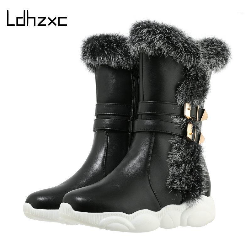 

LDHZXC Plus Size 33-46 New Snow Boots Women Wedges Zipper Mid-calf Boots White Black Platform Shoes Warm Fur Winter Female1