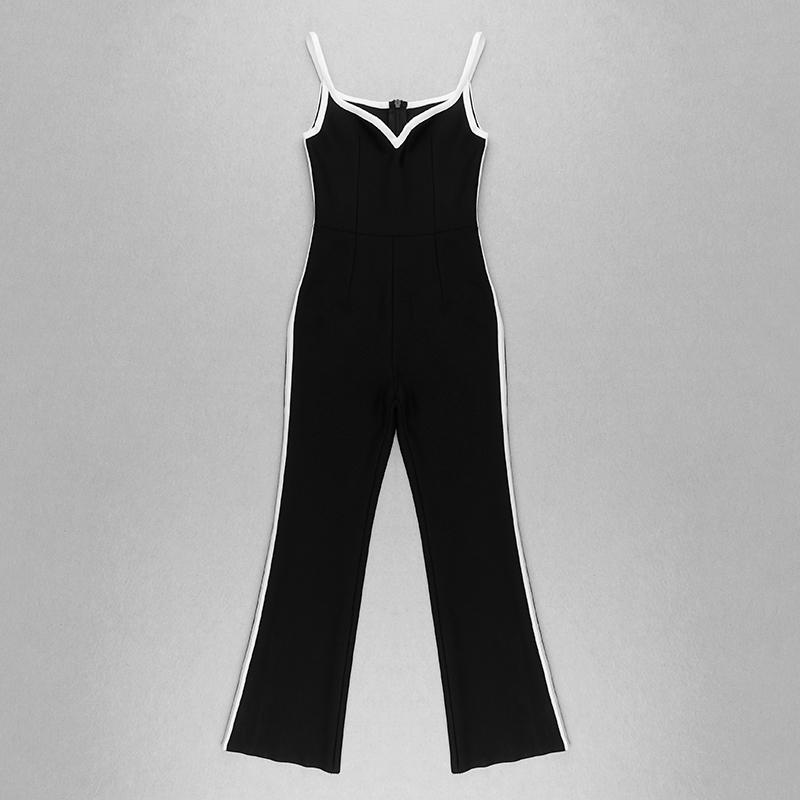 

Newest Ladies Women Sexy V Neck Black Bandage Jumpsuit 2020 Fashion Bodycon High Street Rompers