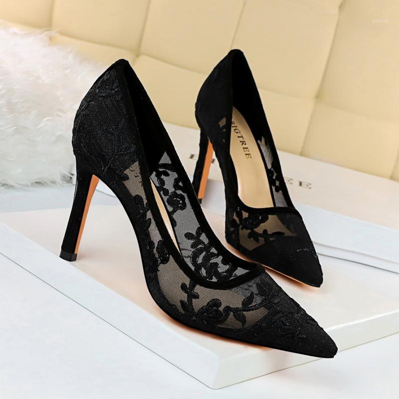 

luxury shoes women designers Fashion Banquet Women's Shoes High Heel Pumps Tip Flower 9.5cm Fine Heel Embroider Mesh Lace1, 1689-1 apricot