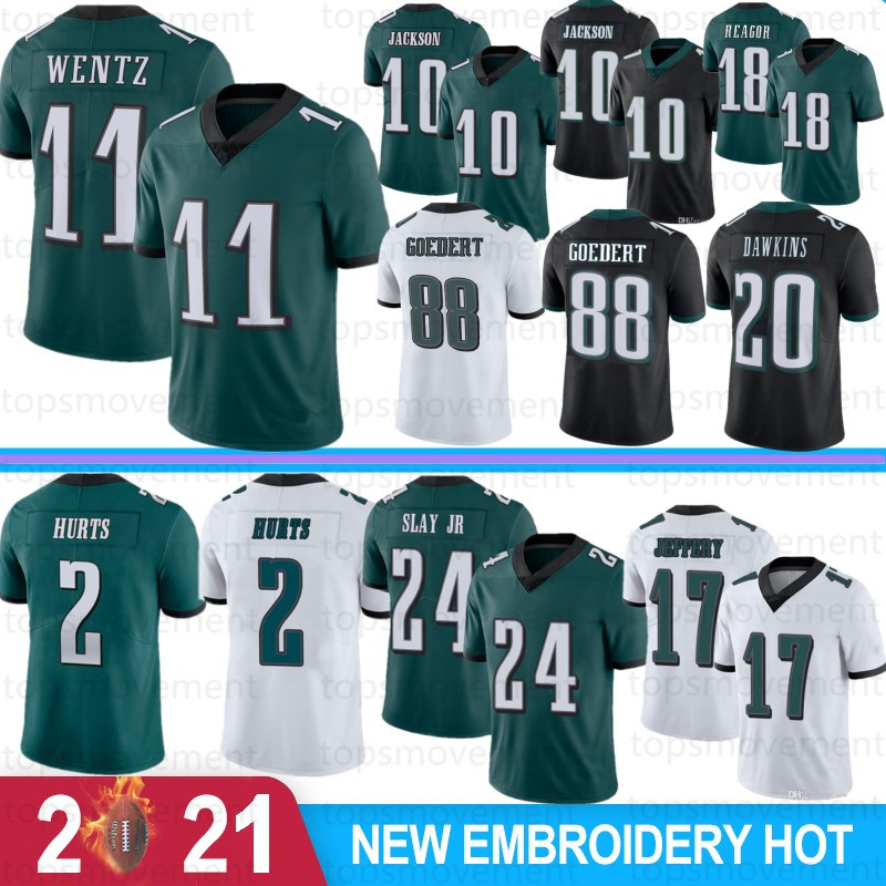 

2 Jalen Hurts 11 Wentz Men Football Jerseys Slay Jr Miles Sanders Zach Ertz Dawkins Fletcher Cox Kelce Jackson Jeffery Reagor 2021 Season, Men laoying