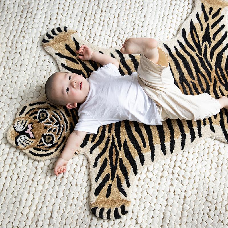 

Panda Zebra Giraffe Tiger lion Leopard Wool +Cotton Carpets For Home Living Room moderna Animal Pattern Handmade Wool floor Rug
