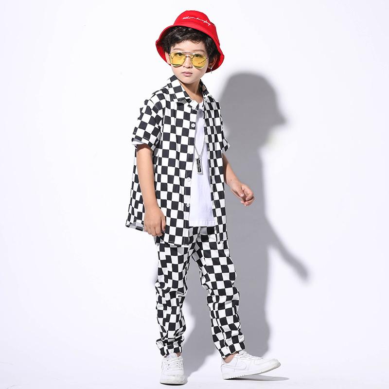 

Boys Street Dance Check Shirt Hip Hop 2 Pcs Set Kids Cool Jazz Casual Plaid Pants Outfits Teenage Rap Costume Clothes Streetwear, Plaid pant