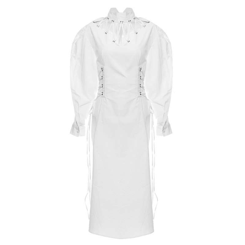 

2021 New Long Sleeve Elegant Lace Buckle in White Metal Shirt Both Sides Wear Tunic Waist Outward Dressed RHGX