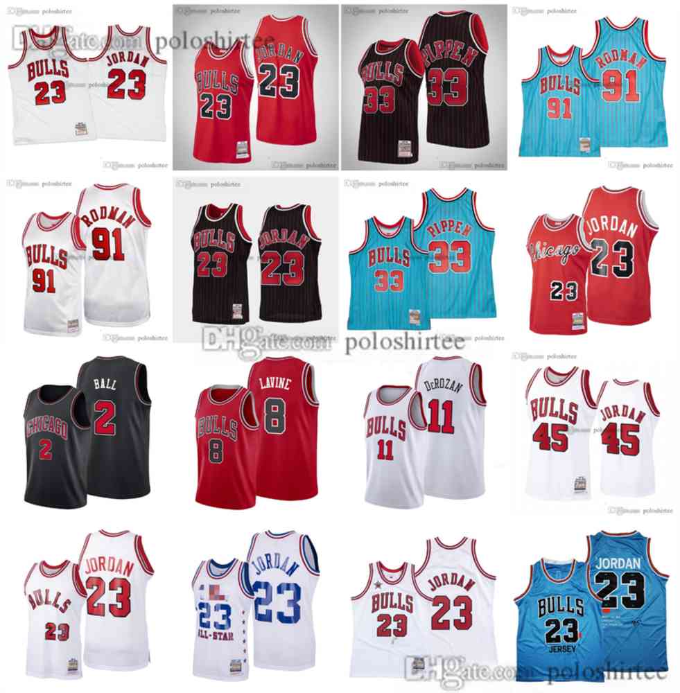 

Mitchell & Ness Basketball Jerseys 23 MJ 45 JD Scottie 33 Pippen Dennis 91 Rodman Classics Vintage Mesh Lonzo Ball Zach 8 LaVine Demar DeRozan Chicago's Bulls's Jersey, As photo
