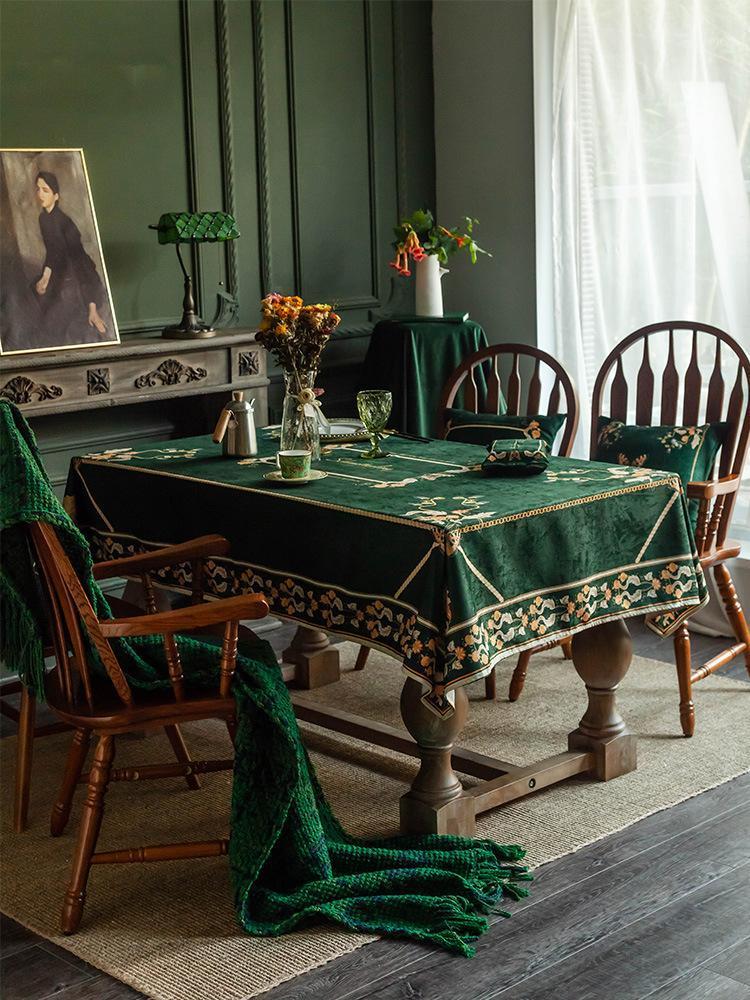 

Luxury High-end Dark Green American Velvet Retro Waterproof Tablecloth European Tablecloth Rectangular Coffee Table1, 03