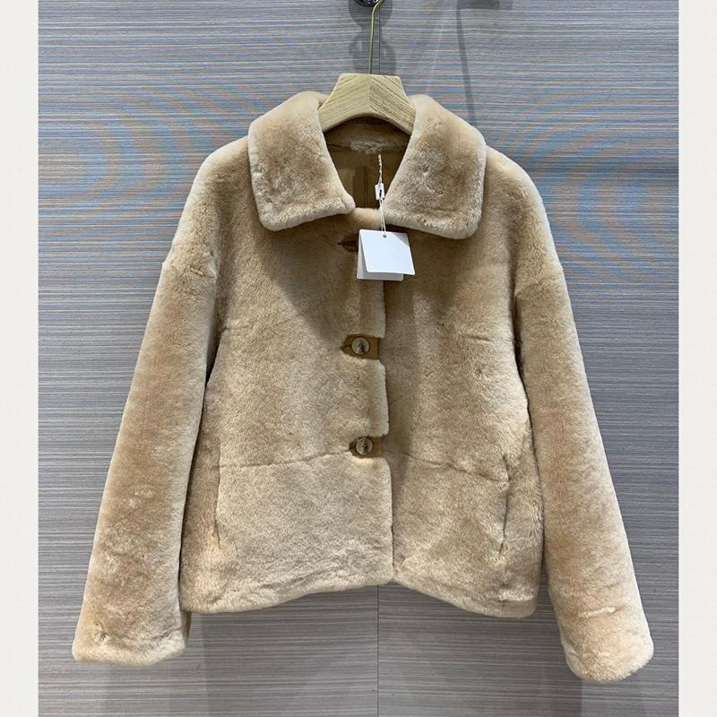 

Real Fur Women Coat Natural Double-Faced Fur Sheepskin And Outwear Winter Merino Sheep Warm Thick Real H1026, Ivory