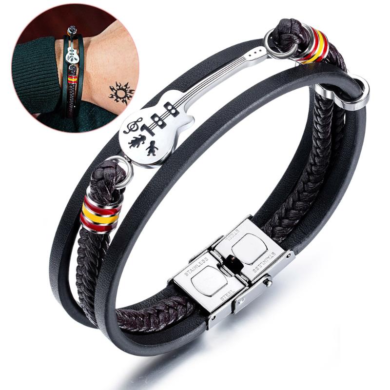 

Men Guitar Bracelet Leather Braided Rope Multi Layer Bangle Punk Jewelry Gifts AIC88