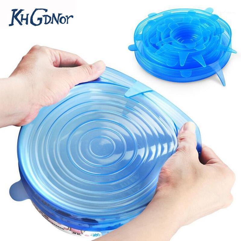 

KHGDNOR 6pcs Wraps Reusable Silicone Fresh Keeping Sealed Covers Silicone Seal Vacuum Stretch Lids Saran Wraps1