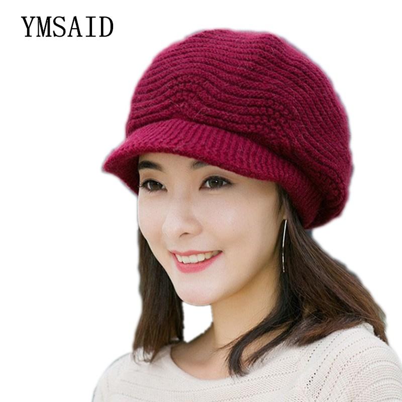 

Ymsaid Elegant Ladies Winter Hats Women Knitted Caps Fur Hat Autumn Winter Warm Crochet Slouchy Beanie Skull Cap, Pink