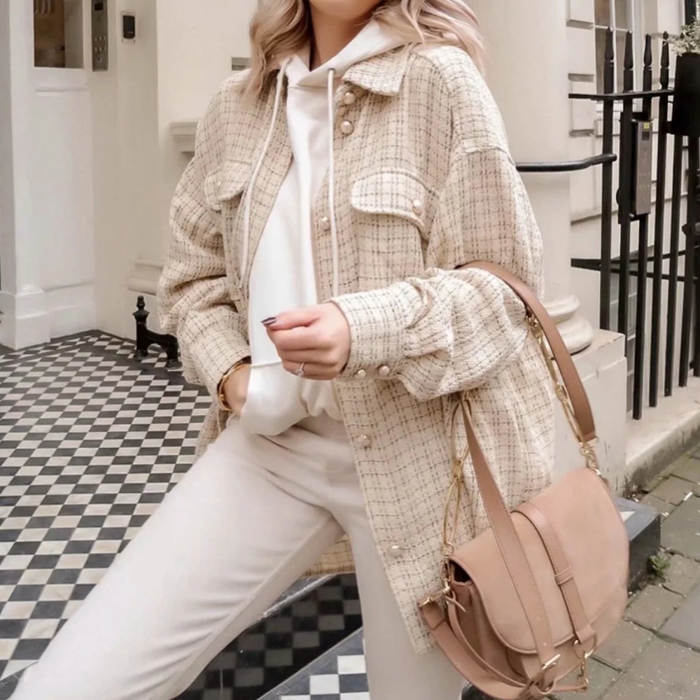 

New 2021 Fashion Spring Pocket Design Striped Turn Down Collar Women Casual Beige Jacket Coat Chaqueta Mujer Pft3, Pink