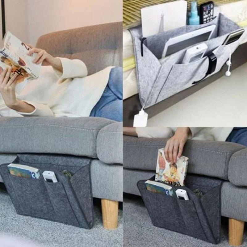 

Remote Control Felt Hanging Storage Bag Simple Bedside Organizer Sofa Bed Holder Pocket for Household Rooms Office