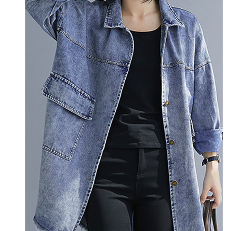 

2021 New N013 # real shot local washed and worn old fashion loose raw edge woman's jacket mid-length denim jacket, 2GND, Blue