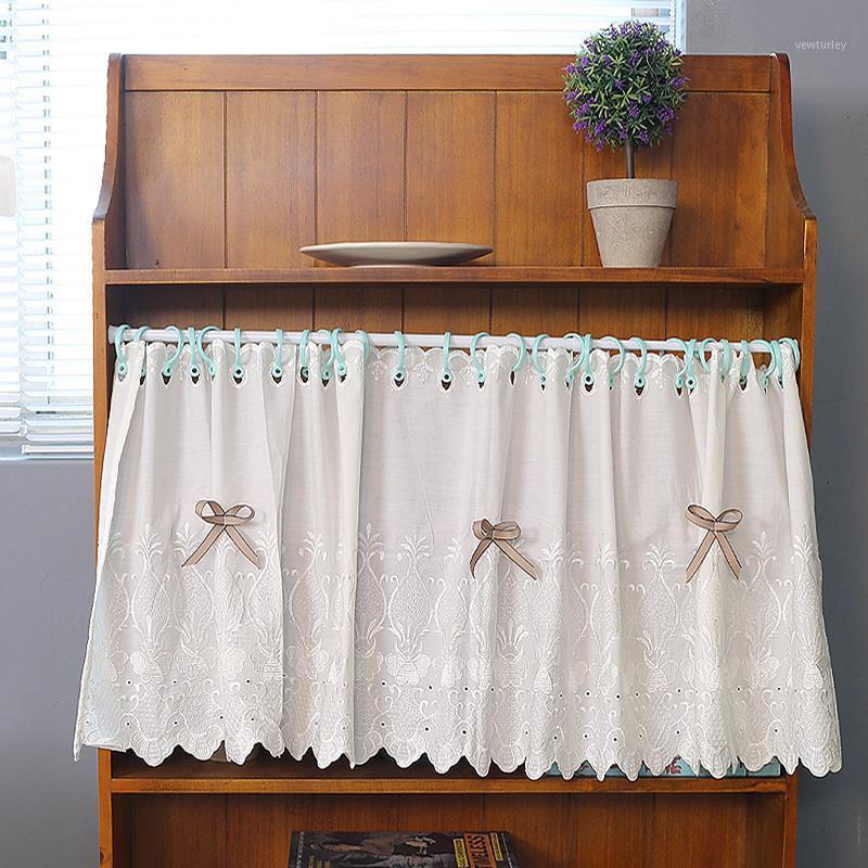 

Senisaihon Pastoral Lace Half-curtain Cotton Embroidery Bow Tie Curtains Hem Decoration Coffee Curtains for Kitchen Cabinet Door1